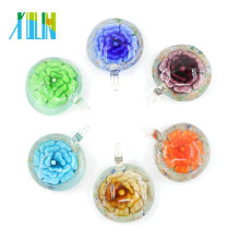 MC0079 Bonne Qualité Plat Rond Heady Or Sable Mode Lampwork En Verre Fleur Pendentifs 12 pcs / boîte